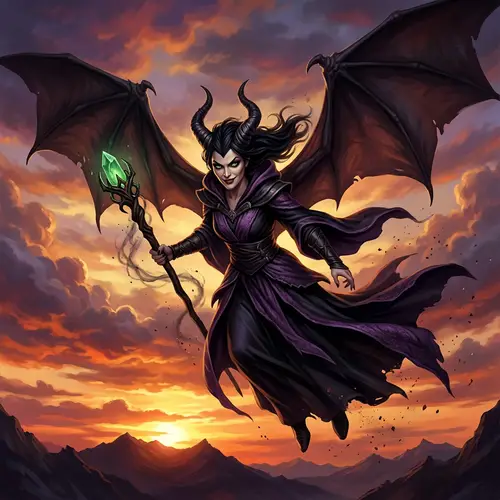 Mysterious Witch Flying at Sunset - Spellbinding Image