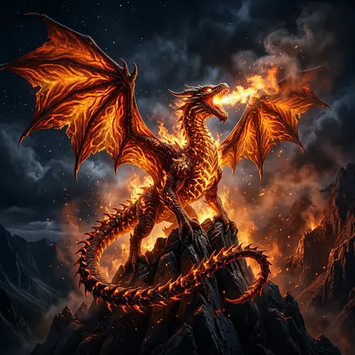 Majestic Dragon Roaring with Scales of Molten Lava