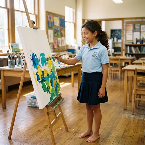 Radiant Eleven-Year-Old Hispanic Girl Painting in School