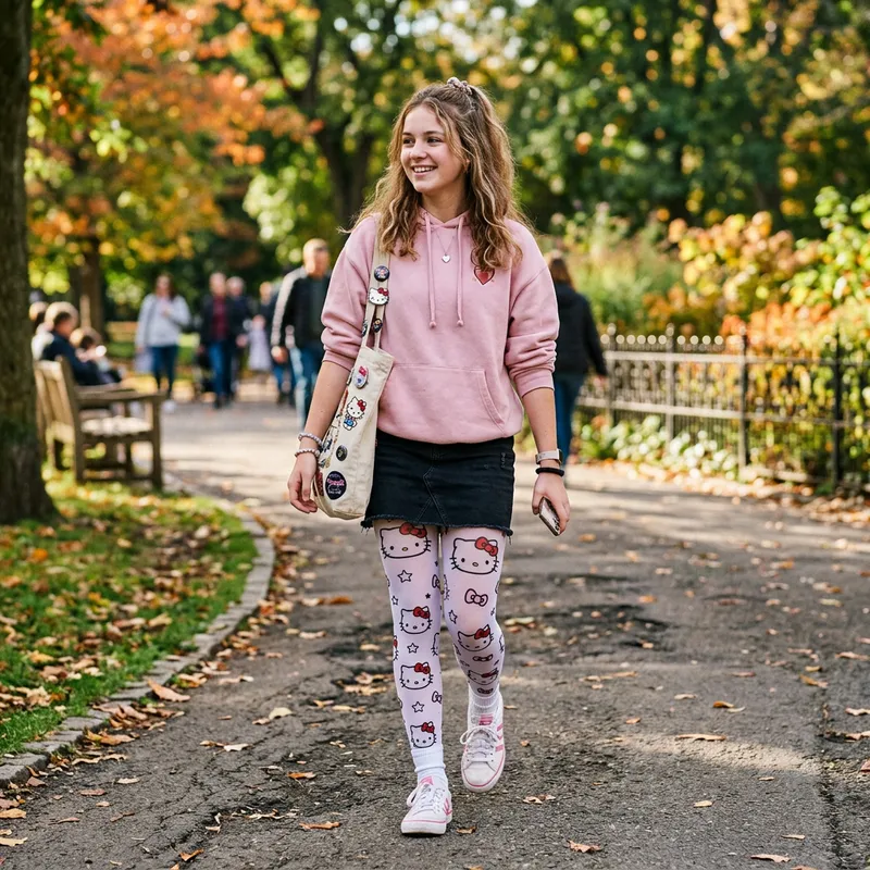 Teenage Girl with Hello Kitty Tights and Skirt