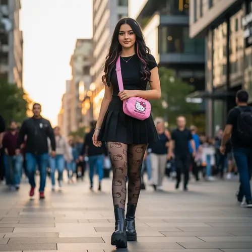 Teenage Girl with Hello Kitty Tights and Skirt