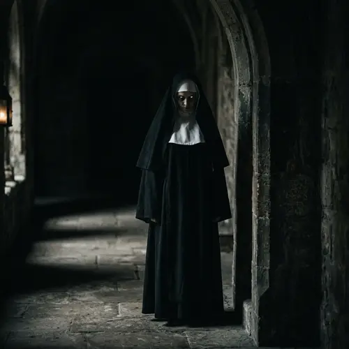 Haunting Nun Silhouette in Dim Light