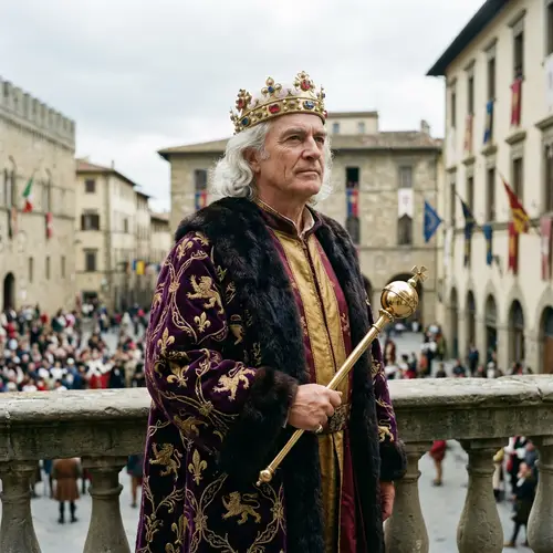 Regal Medieval Figure in Rich Purple Robes | Noble Monarch