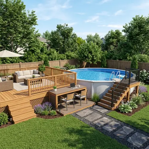Stunning 3D Backyard Design with Pool and Deck