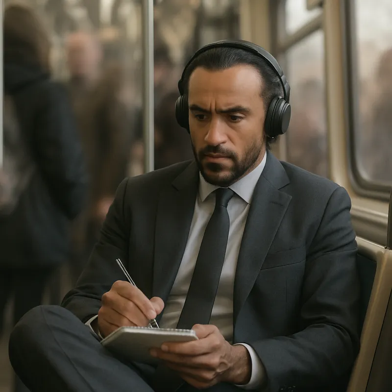 Focused Man on CTA Train in Tailored Suit Focused Man on CTA Train in Tailored Suit