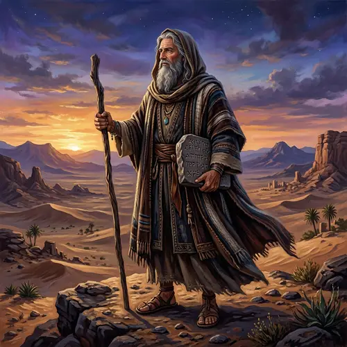 Ancient Prophet in Twilight Desert Landscape