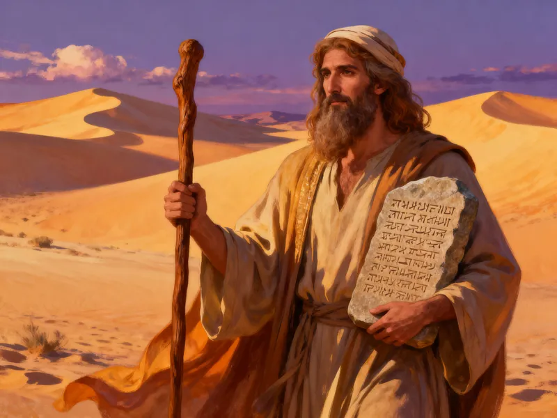 Ancient Prophet in Twilight Desert Landscape