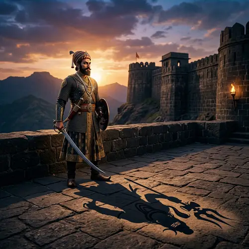 Warrior King Shivaji Maharaj with Divine Shadow | Mystical Image