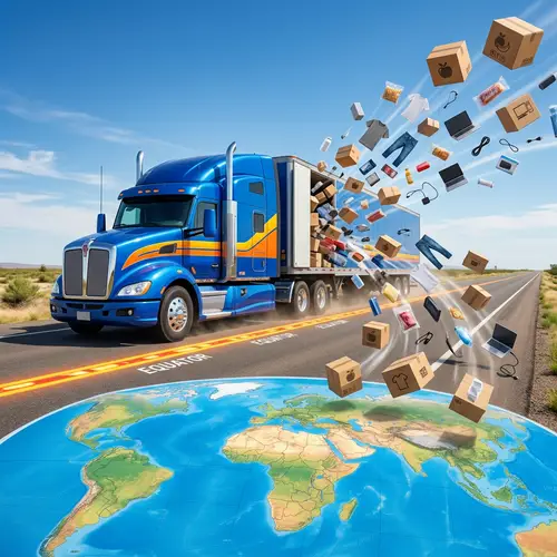 Global Distribution: Semi-Truck Crossing Equator with Unbranded Goods