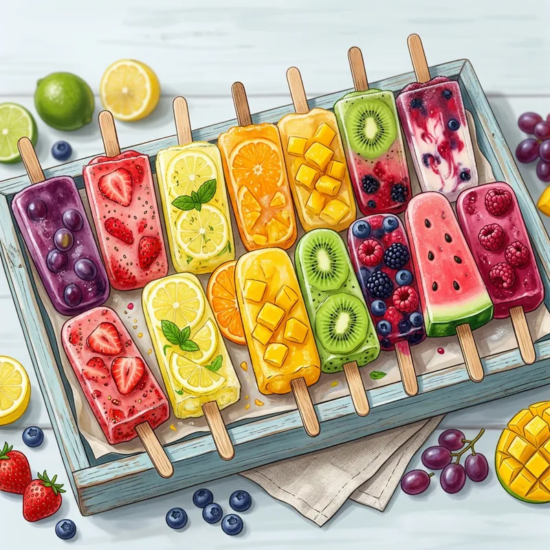 Vibrant Fruit Popsicles in Various Flavors