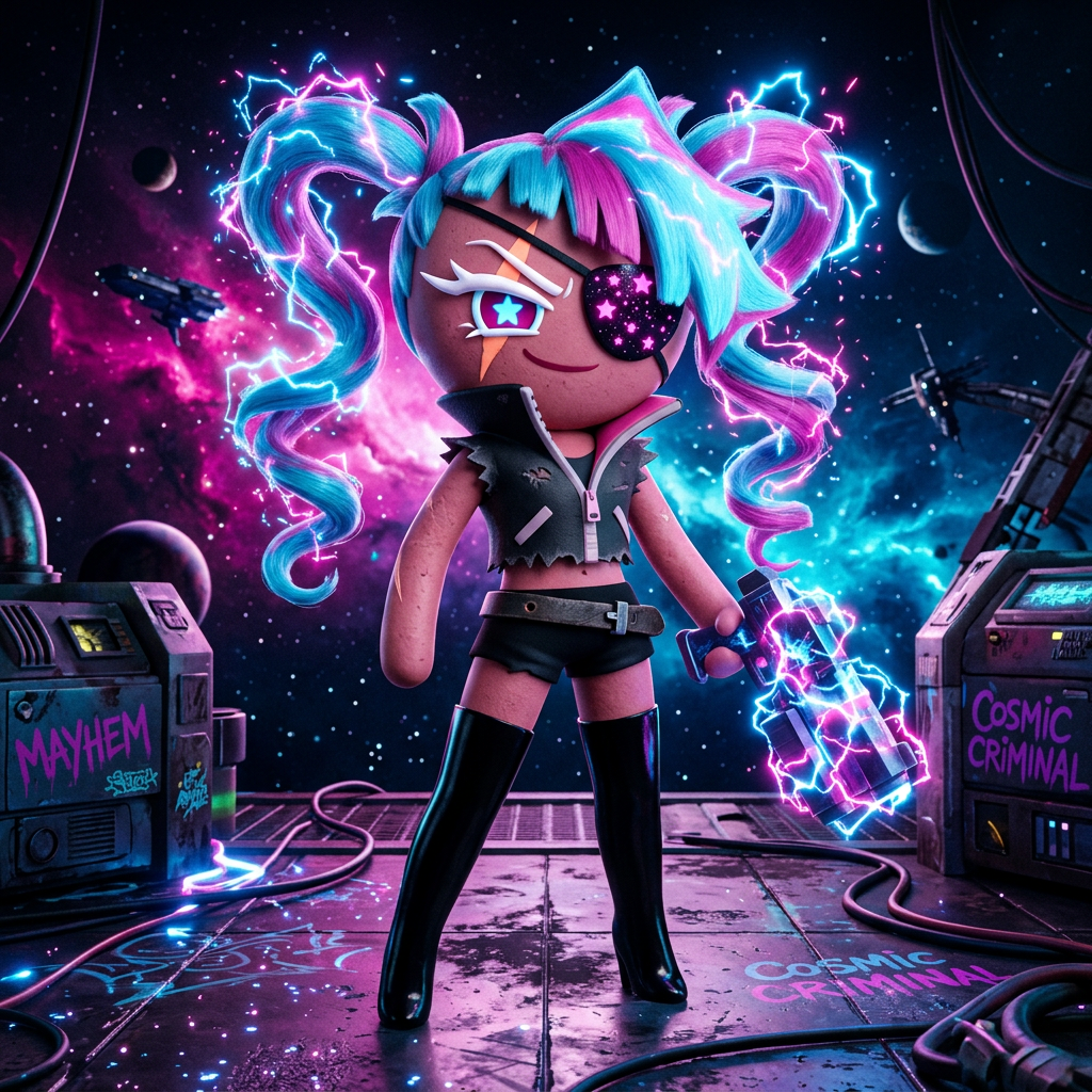 Twizzly Gummy Cookie: Chaotic Cosmic Criminal with Electrifying