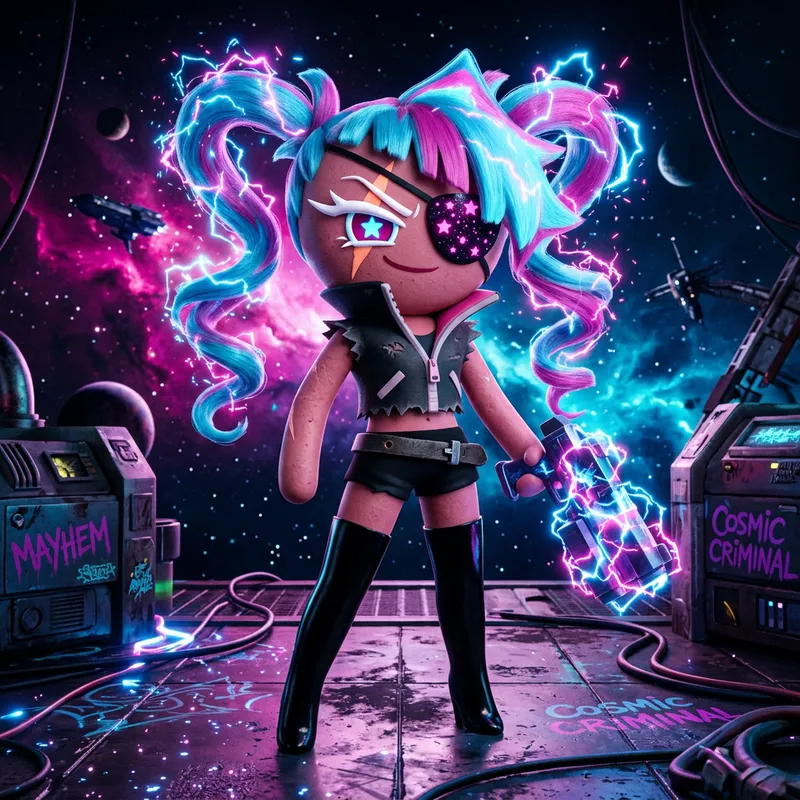 Twizzly Gummy Cookie: Chaotic Cosmic Criminal with Electrifying Twintails