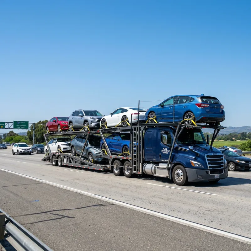 Trailer Transporting Cars on the Highway