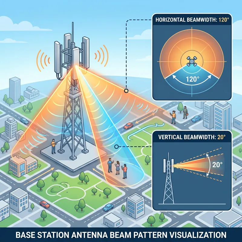 Base Station Electromagnetic Signal Emission, Beam with 120° Horizontal and 20° Vertical Wave Width