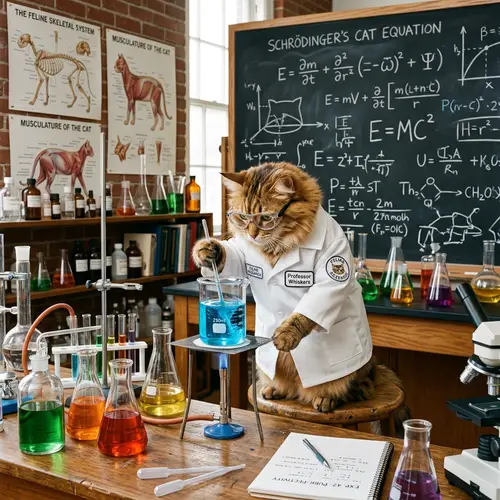 Feline Scientist Conducting Colorful Chemistry Experiment