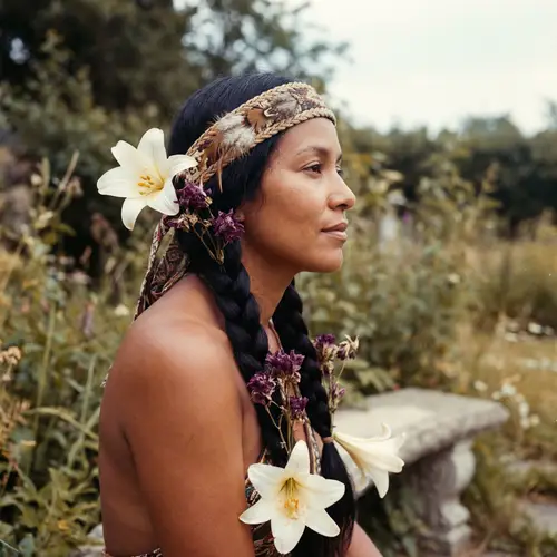 Vintage-Style Portrait of a Forward-Looking Woman with Brown Skin