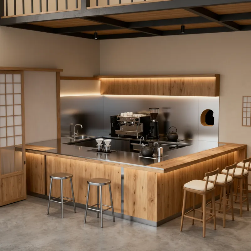 Japanese Style Kitchen Design with Stainless Steel