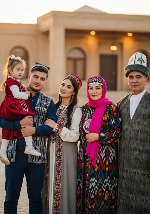 Traditional Turkmen Family Portrait - Love & Unity