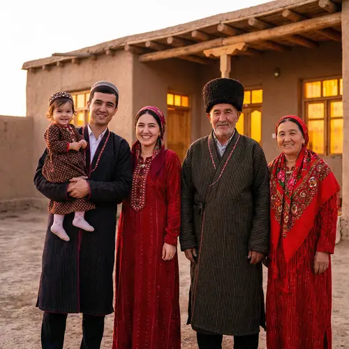 Traditional Turkmen Family Portrait - Love & Unity