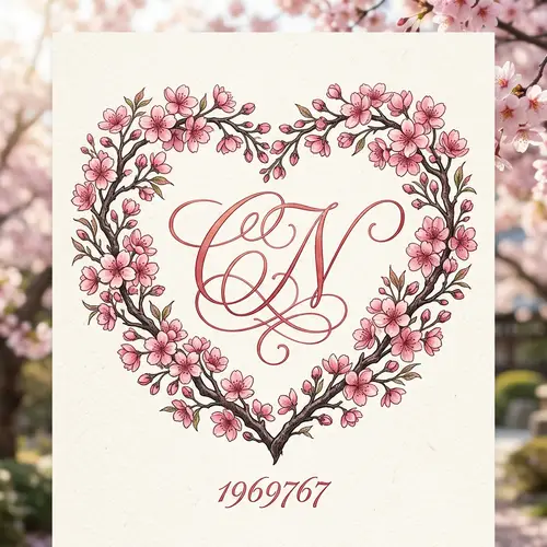 CN Letters with Cherry Blossoms Art