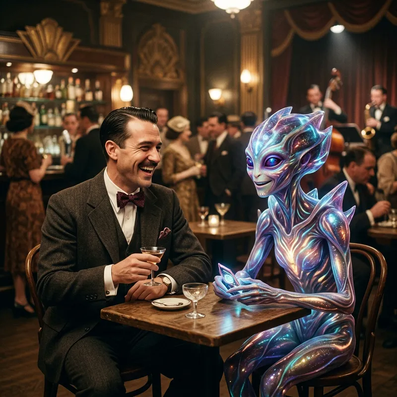 Hitler Smiling at Alien - Surprising Encounter