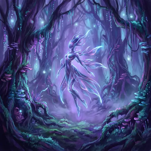 Captivating Entity in Magical Woods: Spectral Violets & Azure
