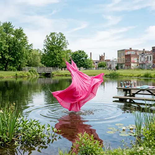 Dynamic Pink Dress Dancing in Tranquil Park Setting