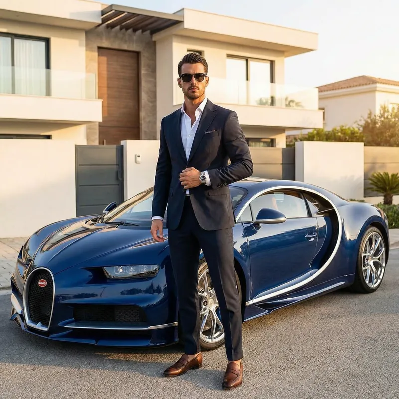 Stylish Model with Bugatti Sports Car