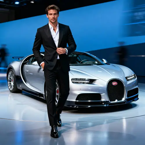 Stylish Model with Bugatti Sports Car