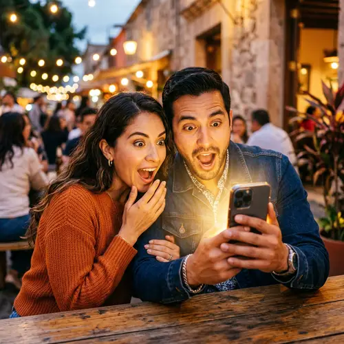 Astonished Hispanic Couple Discovers Mobile Treasure