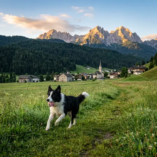 Energetic Black and White Border Collie Running Across Green Field