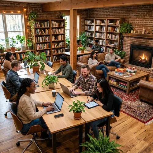 Cozy Coworking Space with Warm Ambiance and Diverse Members