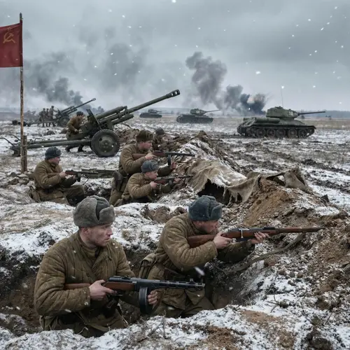 Historic World War II Battle Illustration | Soviet Army Combat Scene