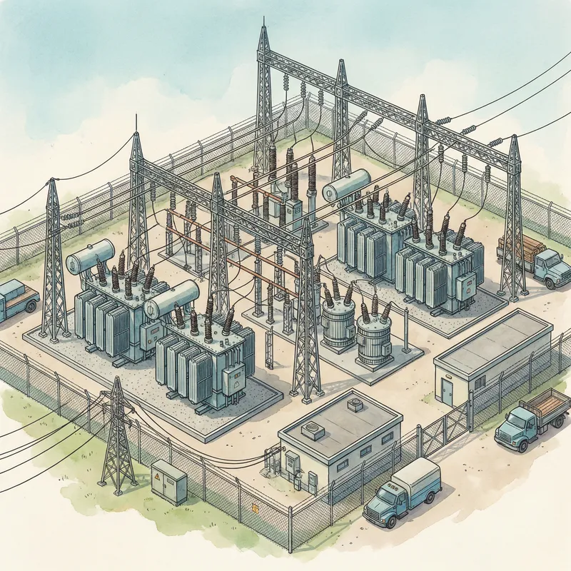 Electrical Substation Structure - Detailed Illustration Electrical Substation Structure - Detailed Illustration