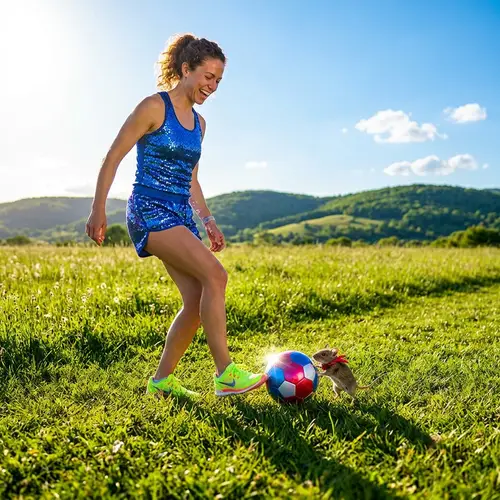 Mouse Playing Ball with Star in Field - Fun and Playful Moment