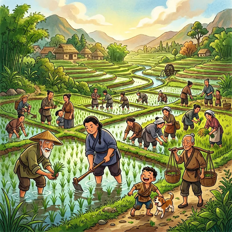 Scenic Rice Field Illustration from 3rd Century BC China