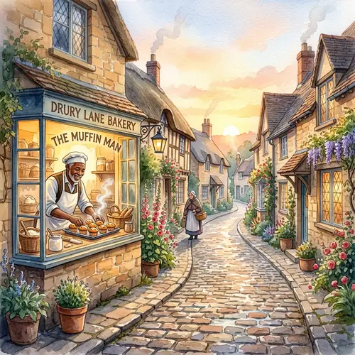 Sunrise on Cobblestone Lane | Charming Watercolor Painting