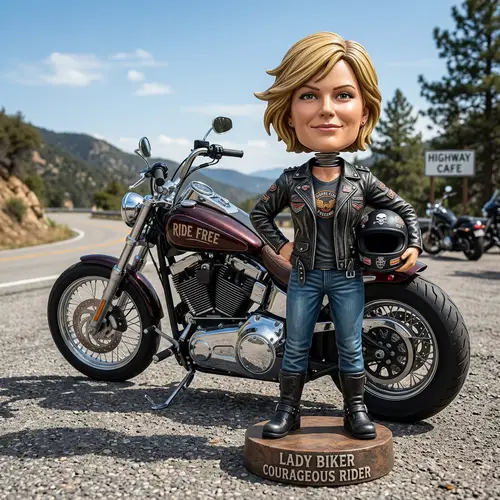 Courageous Lady Biker Bobblehead Figure