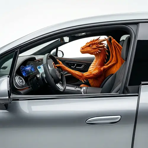 Orange Dragon Driving Modern Silver Car - Exquisite Detail