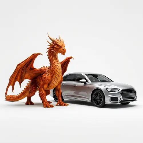 Majestic Orange Dragon & Modern Car | Textured Contrasts