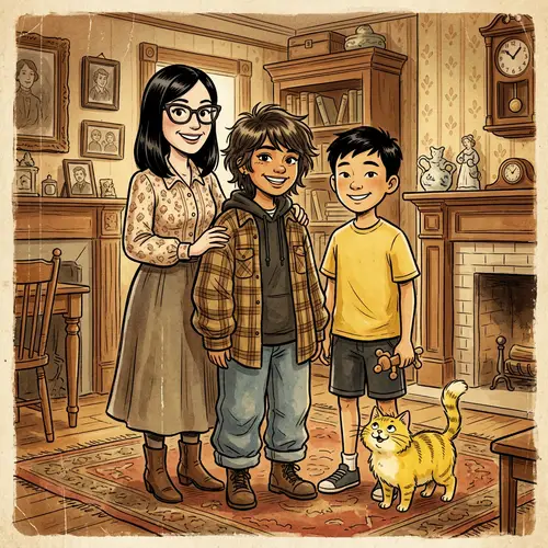 Whimsical Pre-1912 Style Animated Family Scene