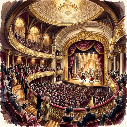 Vintage Theater Walkway with Baroque Elegance