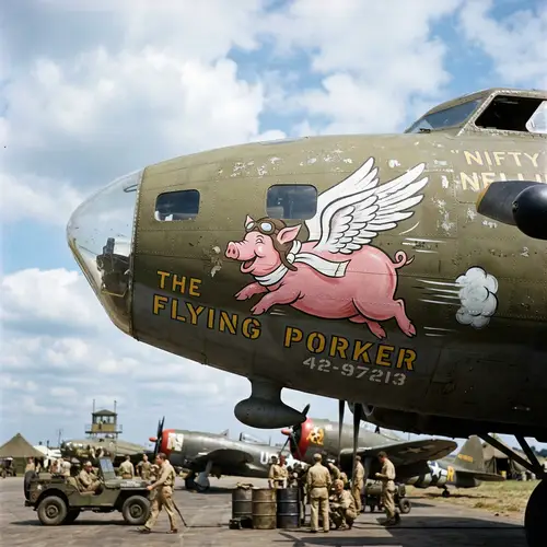 World War 2 Flying Pig Nose Art Illustration