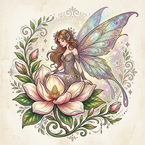 Enchanting Fairy Tattoo Design on Beautiful Flower