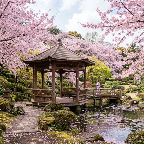 Ethereal Sakura Garden with Traditional Gazebo