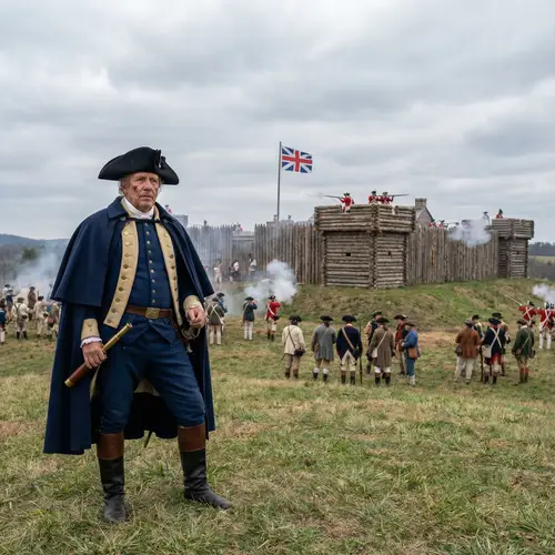 American Revolutionary War General at English Fort - Battle Scene