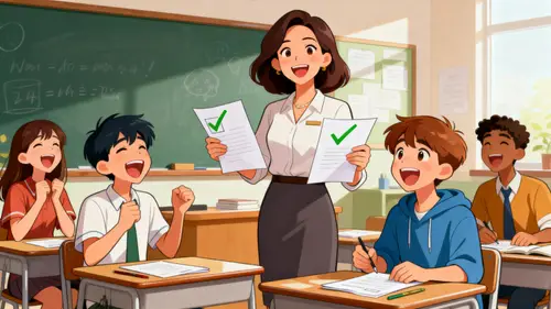 Happy Students Celebrate Quiz Success