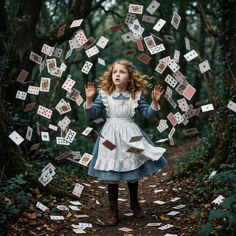 Alice's Encounter with Flying Playing Cards