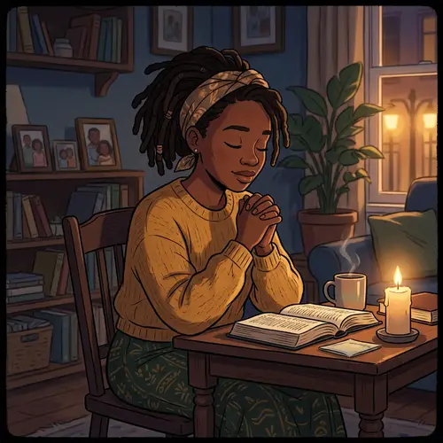 Animated Black Woman Praying - Spiritual Serenity