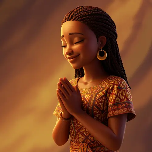 Animated Black Woman Praying - Spiritual Serenity